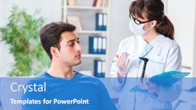  Presentation with ear medical - PPT theme enhanced with doctor-checking-patients-ear-during background and a teal colored foreground