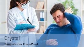 Presentation with medical ear - Audience pleasing presentation theme consisting of doctor checking patients ear during medical examination backdrop and a teal colored foreground