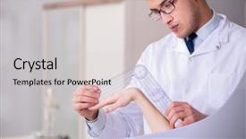  Presentation with joint - Beautiful PPT theme featuring doctor checking patients joint flexibility backdrop and a  colored foreground