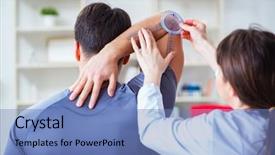 Presentation with shoulder joint - Slides enhanced with doctor checking patients joint flexibility background and a  colored foreground