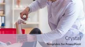  Presentation with joint - Presentation design featuring doctor-checking-patients-joint-flexibility background and a light blue colored foreground