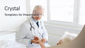  Presentation with senior care - PPT theme consisting of doctor checking senior woman pulse background and a  colored foreground