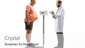  Presentation with weight - Slide set having doctor-checking-weight-and-mature background and a white colored foreground