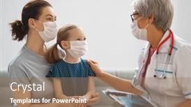  Presentation with flu virus - Slide deck with doctor-child-and-mother-wearing background and a coral colored foreground