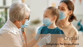  Presentation with mother child - Colorful PPT theme enhanced with doctor-child-and-mother-wearing backdrop and a coral colored foreground