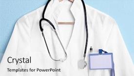  Presentation with lab coat - PPT theme with doctor coat with stethoscope background and a  colored foreground