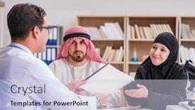  Presentation with doctor family - Slide set featuring doctor-consulting-arab-family background and a sky blue colored foreground