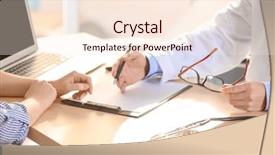  Presentation with consulting - Presentation having doctor consulting patient in clinic background and a  colored foreground