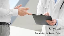  Presentation with consulting - Presentation theme having doctor consulting patient in clinic background and a  colored foreground