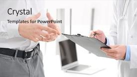  Presentation with patient and doctor - Audience pleasing PPT theme consisting of doctor consulting patient in clinic backdrop and a  colored foreground