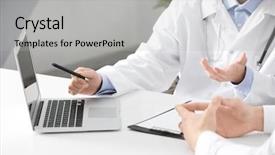  Presentation with consulting - Amazing slides having doctor consulting patient in clinic backdrop and a  colored foreground