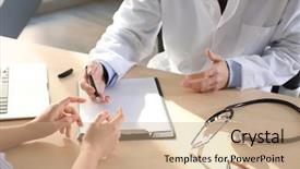  Presentation with consulting - Presentation design having doctor consulting patient in clinic background and a  colored foreground