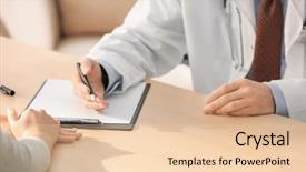  Presentation with clinic - Presentation theme enhanced with doctor consulting patient in clinic background and a  colored foreground