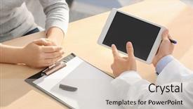  Presentation with consulting - Beautiful presentation theme featuring doctor consulting patient in clinic backdrop and a  colored foreground