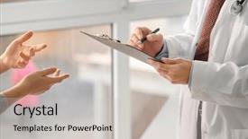  Presentation with consulting - Presentation with doctor consulting patient in clinic background and a  colored foreground