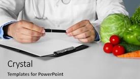  Presentation with counting - PPT theme featuring doctor counting calories in hospital background and a light gray colored foreground