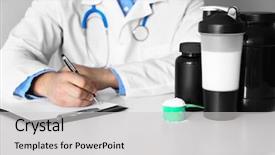  Presentation with counting - Colorful PPT theme enhanced with doctor counting calories in hospital backdrop and a light gray colored foreground