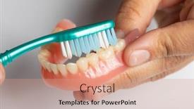  Presentation with dental prosthesis - Slide set featuring doctor-dentist-show background and a coral colored foreground