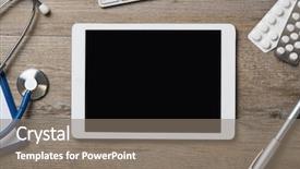  Presentation with medical desk - PPT theme featuring doctor desk with digital tablet background and a gray colored foreground