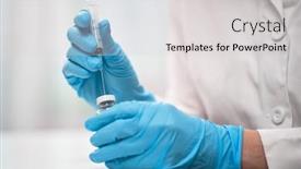  Presentation with vaccine - Audience pleasing PPT theme consisting of doctor-dials-the-vaccine backdrop and a light gray colored foreground