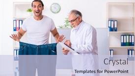  Presentation with trousers - Slide set enhanced with doctor-dietician-and-happy-patient background and a sky blue colored foreground