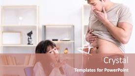  Presentation with fat - Slide deck enhanced with doctor dietician giving advices to fat overweight patient background and a coral colored foreground