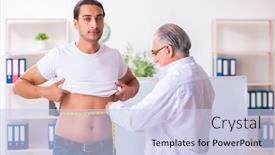  Presentation with fat - Presentation theme featuring doctor-dietician-giving-advices background and a sky blue colored foreground