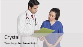  Presentation with quarter - Beautiful presentation theme featuring doctor discussing medical report backdrop and a  colored foreground