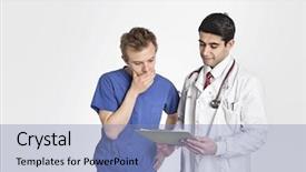  Presentation with quarter - Colorful presentation design enhanced with doctor discussing medical report backdrop and a  colored foreground