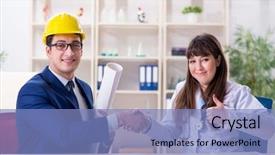  Presentation with hospital - Slide set with doctor discussing new hospital plan background and a  colored foreground