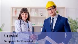  Presentation with hospital - Colorful presentation theme enhanced with doctor discussing new hospital plan backdrop and a teal colored foreground