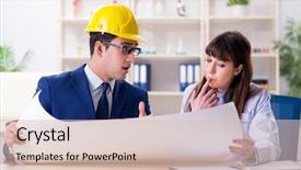  Presentation with hospital improvement plan - Slide set enhanced with doctor discussing new hospital plan background and a  colored foreground