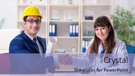  Presentation with hospital improvement plan - Beautiful slide set featuring doctor discussing new hospital plan backdrop and a  colored foreground