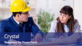  Presentation with hospital - Presentation design with doctor discussing new hospital plan background and a navy blue colored foreground