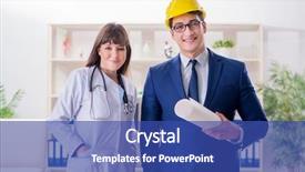  Presentation with hospital improvement plan - Slide deck consisting of doctor discussing new hospital plan background and a ocean colored foreground