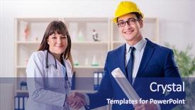  Presentation with hospital - Audience pleasing slide deck consisting of doctor discussing new hospital plan backdrop and a navy blue colored foreground