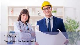  Presentation with hospital improvement plan - Beautiful theme featuring doctor discussing new hospital plan backdrop and a light blue colored foreground