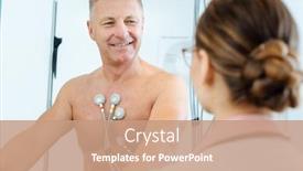  Presentation with stress - PPT theme featuring doctor-discussing-with-patient-results background and a coral colored foreground