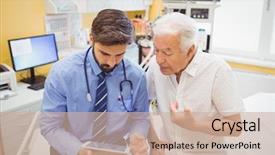  Presentation with hospital communication - Slide deck having doctor discussing with patient background and a soft green colored foreground