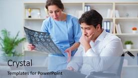  Presentation with doctor discussing family - PPT theme consisting of doctor discussing x-ray image background and a  colored foreground