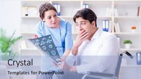  Presentation with doctor discussing parents - PPT theme enhanced with doctor discussing x-ray image background and a  colored foreground