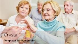 Presentation with retirement - Amazing theme having doctor-distributes-tablets backdrop and a coral colored foreground