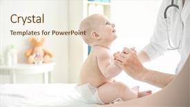  Presentation with baby doctor - Amazing PPT theme having doctor doing exercises with baby backdrop and a cream colored foreground