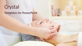  Presentation with facial - Cool new PPT layouts with doctor doing facial massage for beautiful young woman backdrop and a lemonade colored foreground
