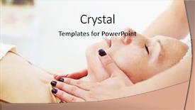  Presentation with facial - Cool new slides with doctor doing facial massage for beautiful young woman at beauty studio backdrop and a sky blue colored foreground