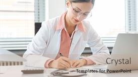  Presentation with doctor office - Colorful PPT theme enhanced with doctor-doing-office-works backdrop and a coral colored foreground