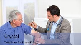  Presentation with vaccination - Presentation theme enhanced with doctor doing vaccination to elderly background and a teal colored foreground