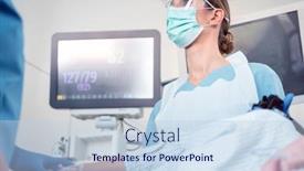  Presentation with endoscope - Slide deck featuring doctor-during-colonoscopy-in-hospital background and a light blue colored foreground