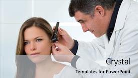  Presentation with ent doctor - Audience pleasing PPT theme consisting of doctor ent checking ear backdrop and a sky blue colored foreground