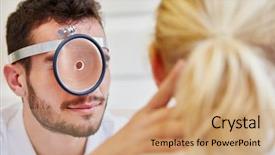  Presentation with eye doctor - Slide set enhanced with doctor examinating patient with eye background and a coral colored foreground